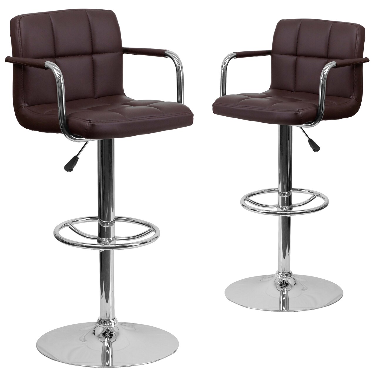 Emma and Oliver Adjustable Bar Stools | Set of 2 Counter Height Barstools with Back and Armrest